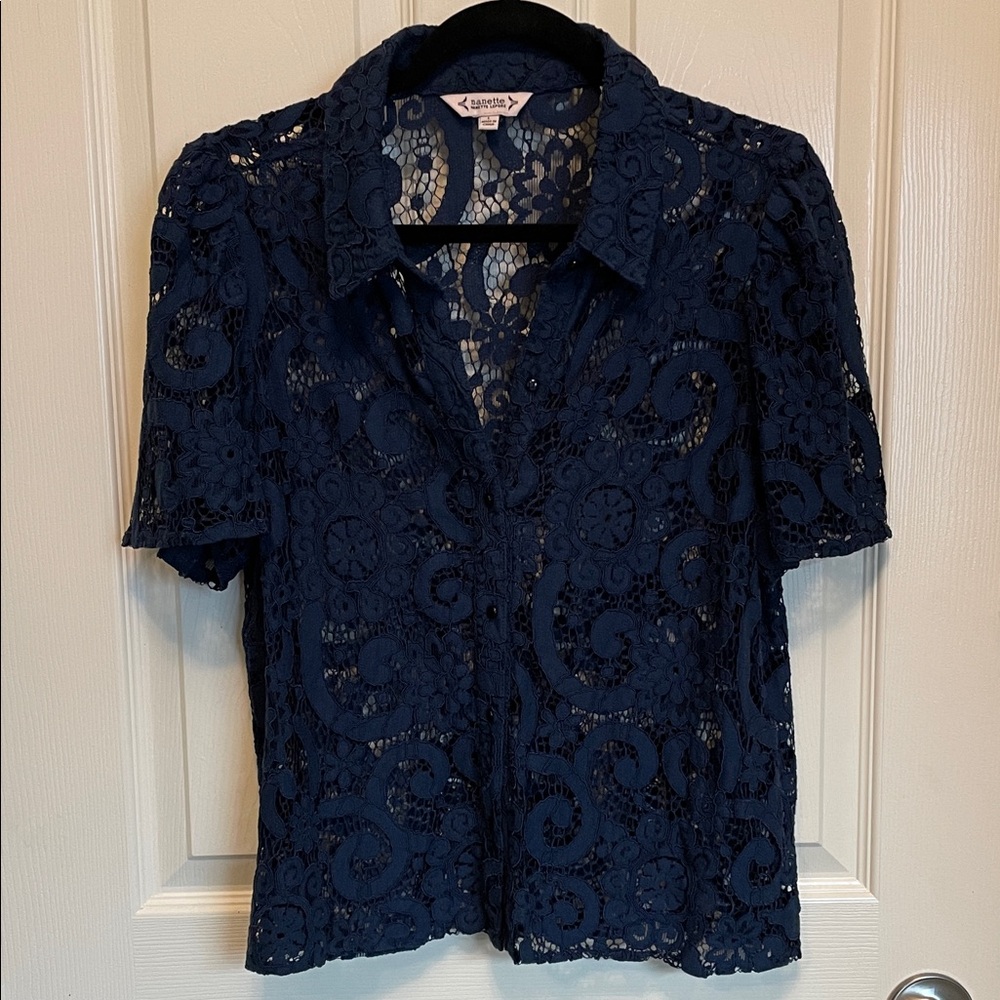 Super Cute Dark Blue Lace Blouse